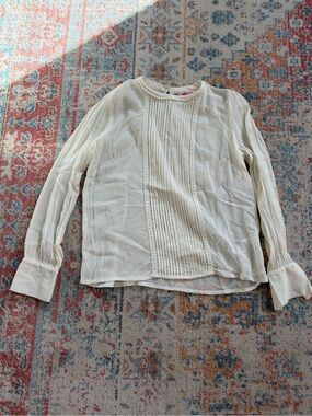 Indiska sheer cotton pleated/pintuck lace detail long-sleeved top